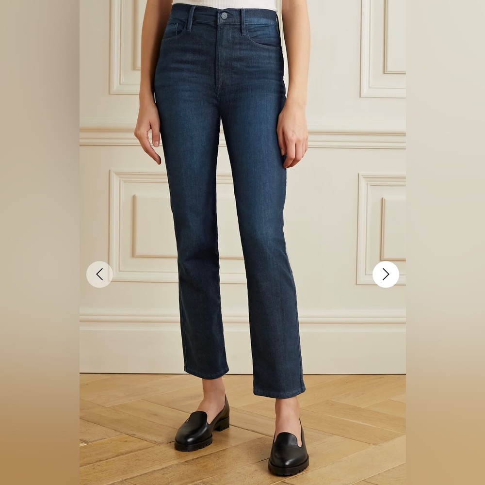 Frame Le Sylvie high-rise straight slim-leg dark wash jeans denim in Penmar